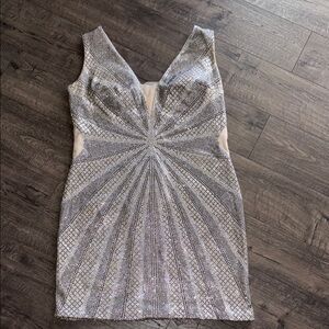 Elegant Rhinestone Silver Evening Dress